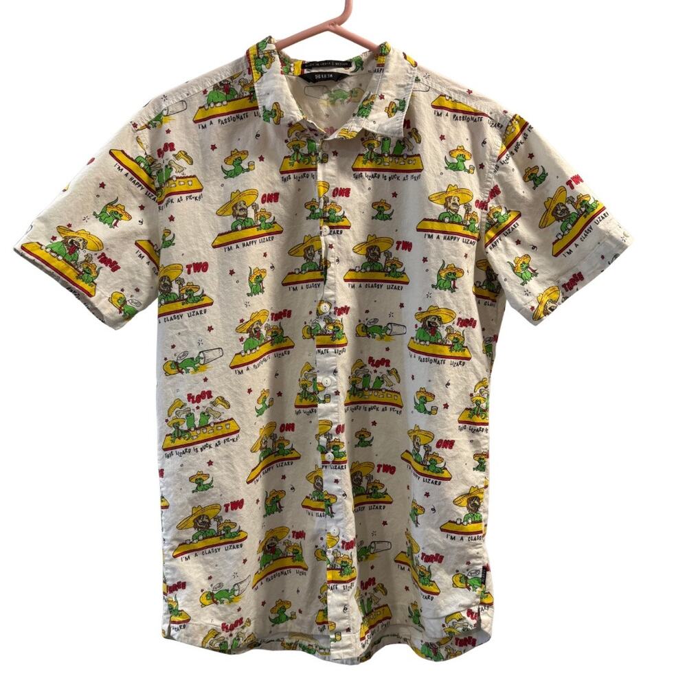 Krew Men’s Lizard Print Button Up Shirt Size M